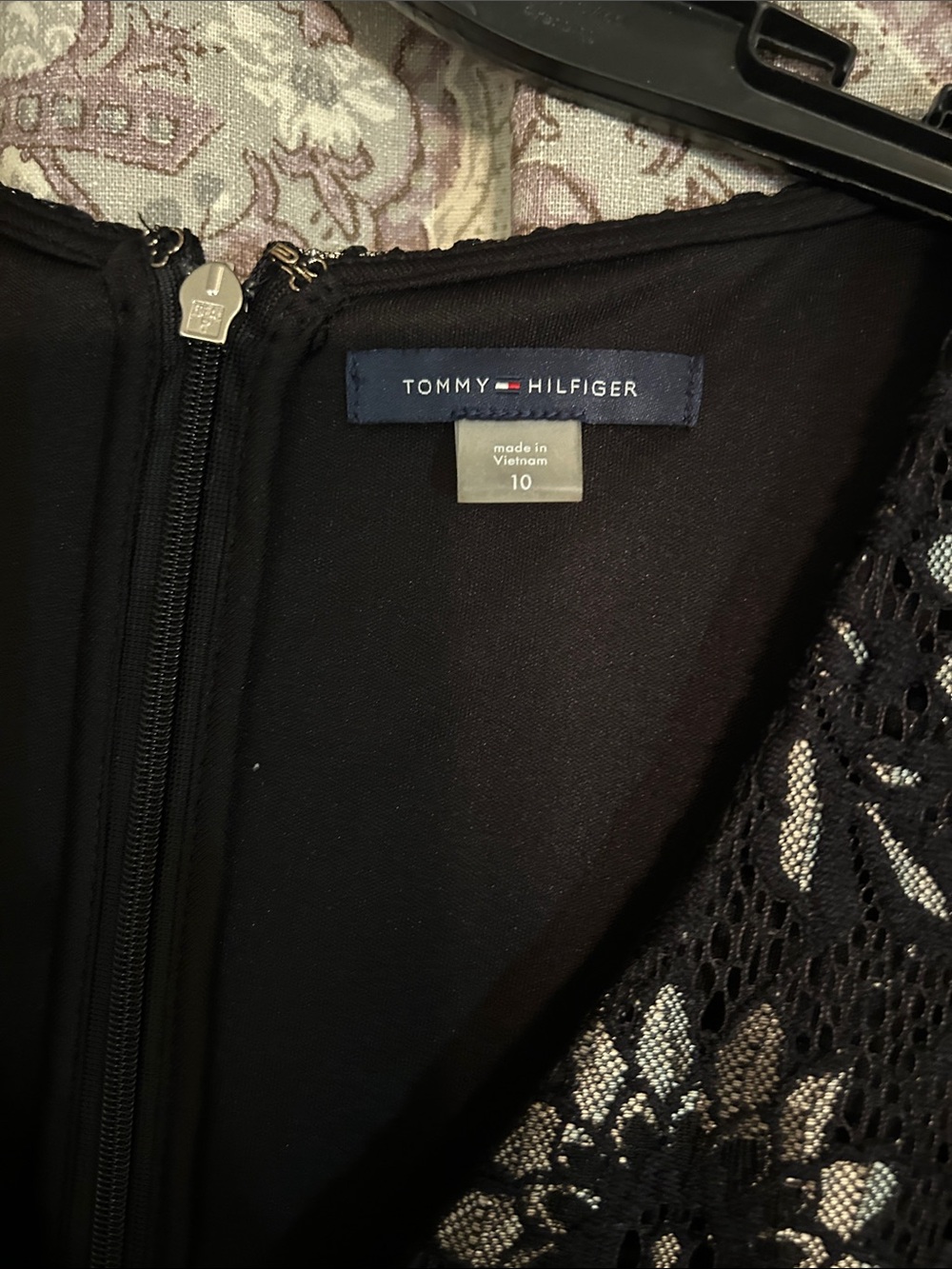 Tommy Hilfiger Black Lace Midi Dress with Gold Floral Accents - Picture 2 of 5